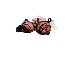 Hers By Herman Women's Pink Black Polka Dots Lace Padded Lingerie Bra Size 36C